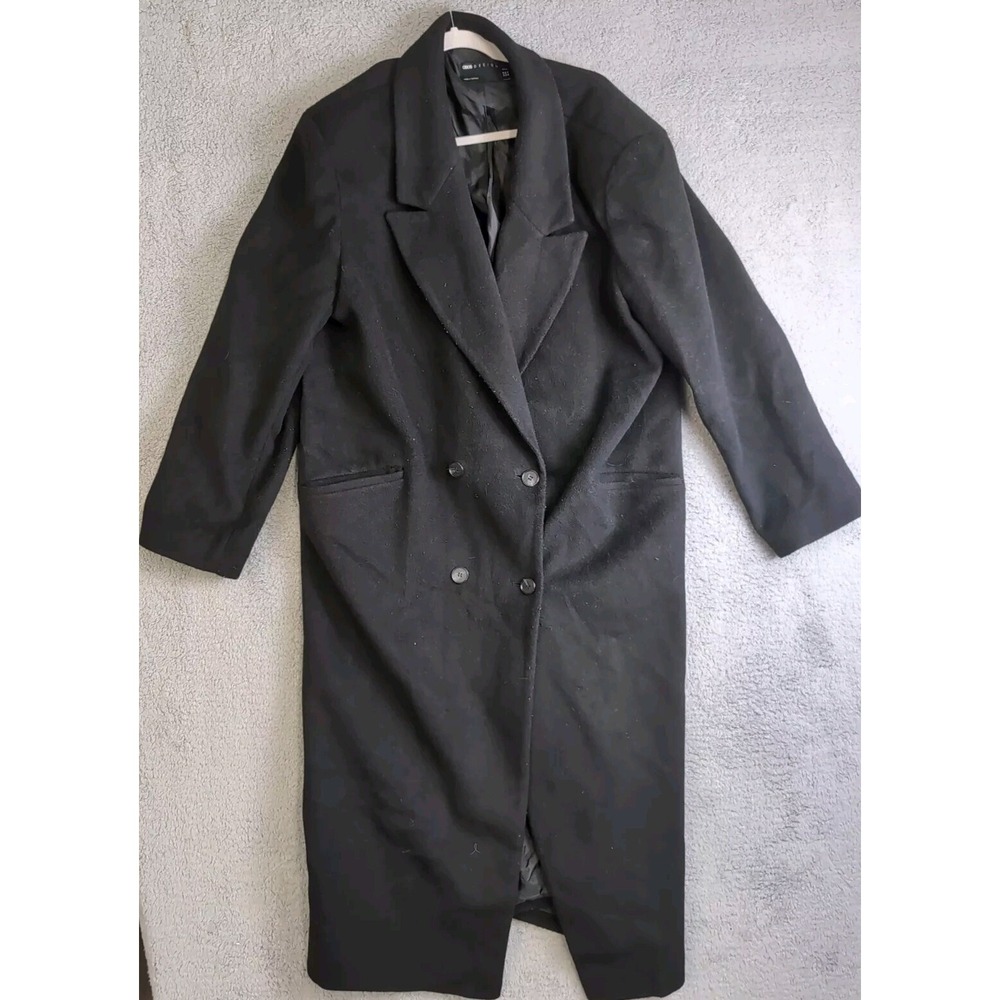 ASOS Designs Overcoat Women's  16 Long Coat Lined Double Breasted Black 4 Button